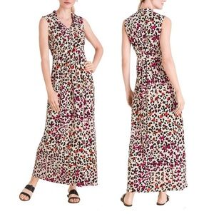 Chico’s Stretchy Black Red Pink Tan Animal-Print Sleeveless Maxi Dress 3/XL/16